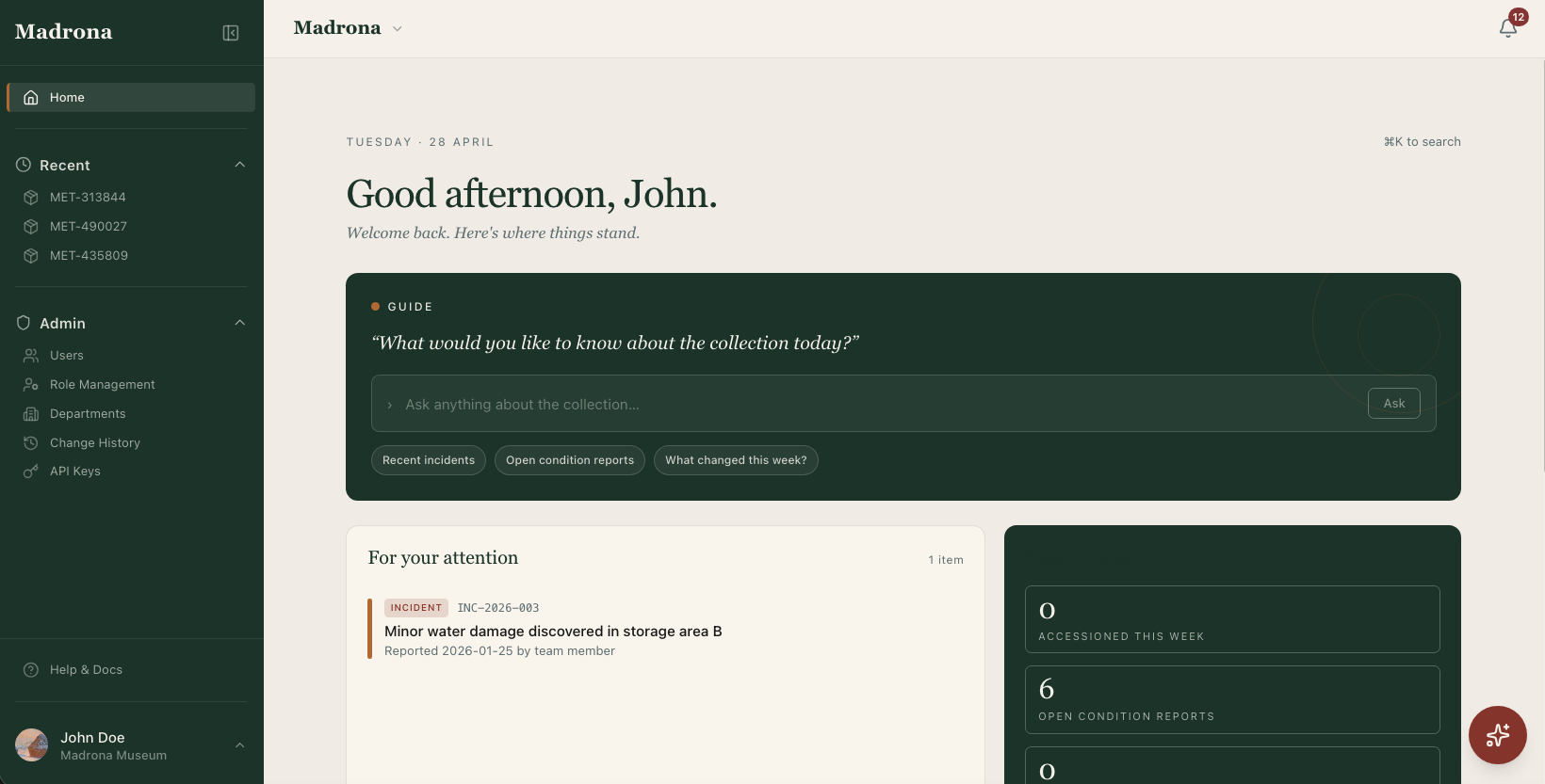 Madrona - collections management workspace